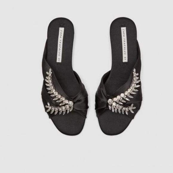 Zara Satin Slides With Rhinestones - Picture 2 of 7